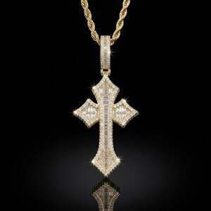 Gold Cross Necklace with Rope Chain – 18”, 20” or 24”